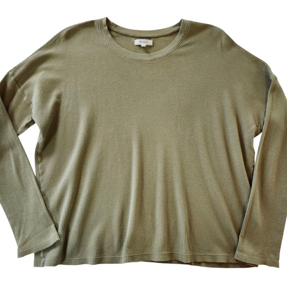 Madewell Women's Long Sleeve Waffle thermal Knit Olive Green Top Shirt Medium - Picture 1 of 6